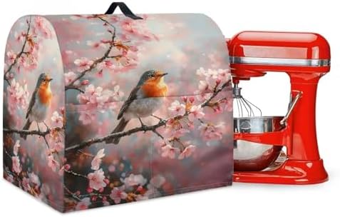 Robin Bird Mixer Covers Kitchen Decor FLower Kitchen Aid Mixer Cover Kitchen Appliance Dust Cover Protection Washable Dustproof Cover for 4.5-5 Quart Mixer Cover