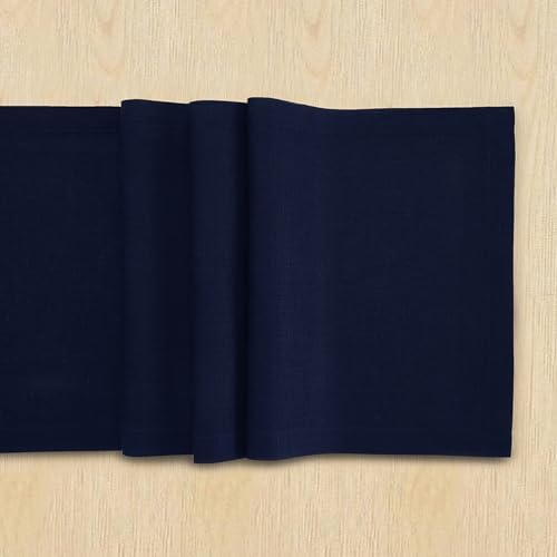 Solino Home 100% Pure Linen Dining Table Runner Navy Woven, Fete 14 x 60 in