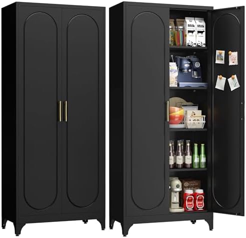 UNICOLY 75" Tall Pantry Storage Cabinet with Doors and 4 Adjustable Shelves