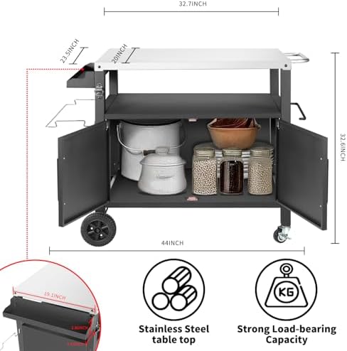 Kendane Grill Cart Table with Big Storage Cabinet
