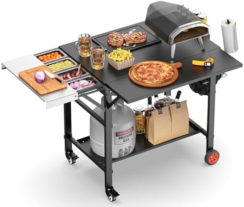 Pizza Oven Table for Ooni Pizza Ovens, Grill Cart Table with Topping