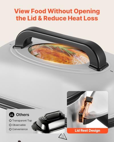 VEVOR Electric Roaster Oven, 22 Qt, Turkey Roasting Pan, White, Viewing Lid