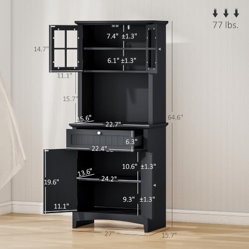 HOMCOM 65" Pantry Storage Cabinet, Kitchen Hutch, Black