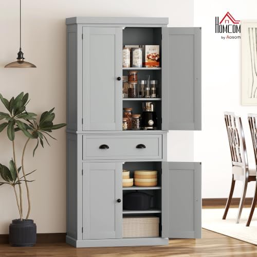 HOMCOM 72.5" Kitchen Pantry Cabinet Freestanding 4 Doors Gray