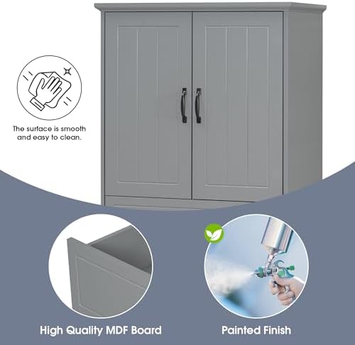 Merax 65.8" Pantry Cabinet with Two Doors & One Drawer & Two Laundry Hampers, Adjustable Shelves Storage Cupboard for Kitchen/Dining Room/Bathroom, Gray
