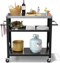 Outdoor Grill Cart Table, Indoor and Outdoor Pizza Oven Table with Three-Shelf(Black)
