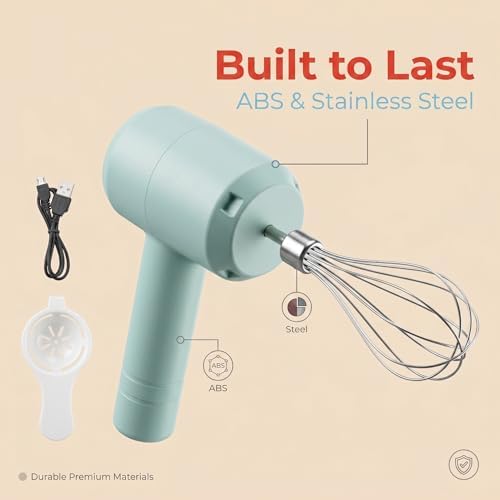 VINGVO Electric Mixer, Portable Automatic Electric Hand Mixer Handheld Mixer Cordless Hand Mixer USB Rechargeable for Baking Cake Egg Cream (Light Cyan)