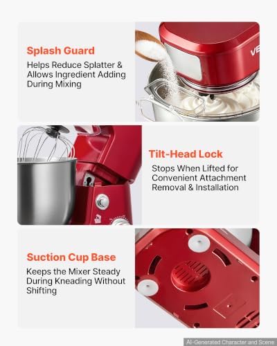 VEVOR 5.3+4.2 Qt Tilt Head Stand Mixer 400W Electric Dough Mixer, 3 Speeds Food Kitchen Mixer with Stainless Steel Bowl, Splash Guard, Dough Hook, Whisk, Beater, for Baking Mixing Whipping