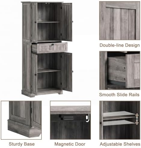 ChooChoo 51" H Bathroom Floor Cabinet with Drawer and Adjustable Shelves