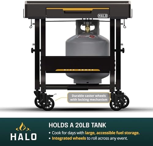 HALO Outdoor Countertop Cart | Prep Station or Griddle/Oven Cooking Surface | Collapsible, Portable, Tool Hooks and Propane Storage | HO-1006-XNA