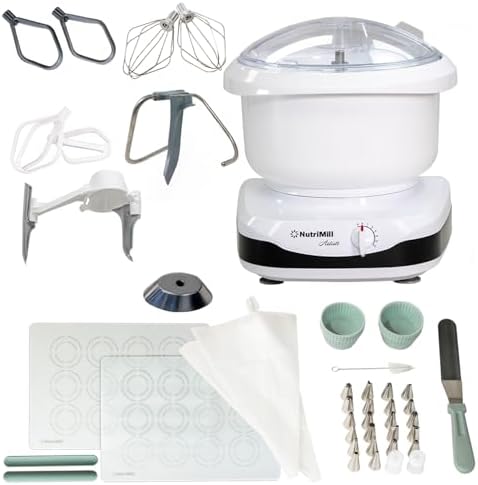 NutriMill Artiste Kitchen Stand Mixer with Baker's Accessory Bundle (Black)