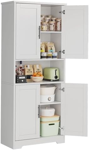 70“ Tall Kitchen Pantry Cabinet,Modern Kitchen Hutch with Microwave Stand & Adjustable Shelves,Ideal for Dining Room, Bathroom, Laundry Room - Modern and Functional Design.White.
