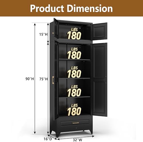 Polup Kitchen Pantry Cabinet, 90" Tall Metal Storage Cabinet with Doors