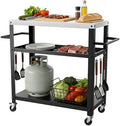 Baotree Outdoor Grill Cart Table, Stainless Steel Outdoor Grill Cart Pizza Oven Stand Trolley Table with Two Side Handle, Garden Patio BBQ Kitchen Heavy Duty Table Cart (Black)