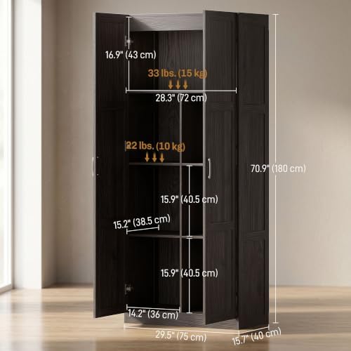 HOMCOM 71" Tall Kitchen Pantry Cabinet with 4 Adjustable Shelves Espresso