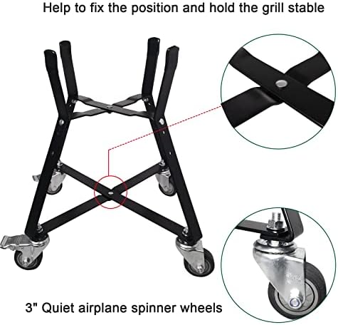 Rolling Cart for Kamado Joe Junior 13.5" Grill Stand for Kamado Joe Accessories, Rolling Nest with Heavy Duty Locking Caster Wheels Powder Coated Steel for Smoker Kamado Grill Stand Black