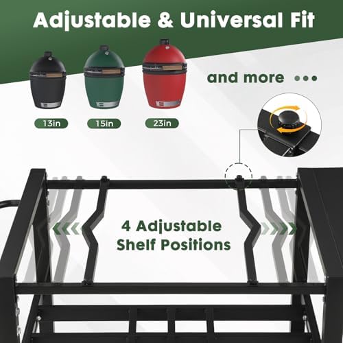 Outdoor Grill Table for Big Green Egg, BBQ Cart with Lockable Wheels