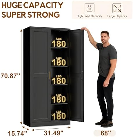 UNICOLY 71" Kitchen Pantry Cabinet, Metal Pantry Storage Cabinet with Doors