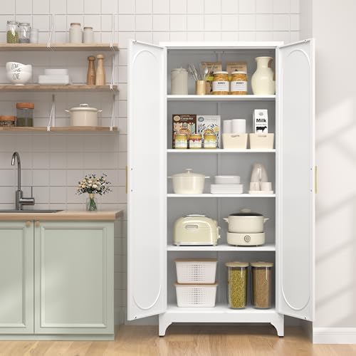 UNICOLY 75" Tall Pantry Storage Cabinet with Doors and Adjustable Shelves