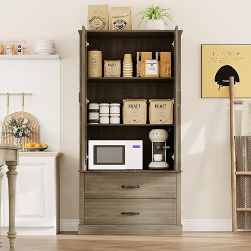 IDEALHOUSE Kitchen Pantry Storage Cabinet with Barn Doors