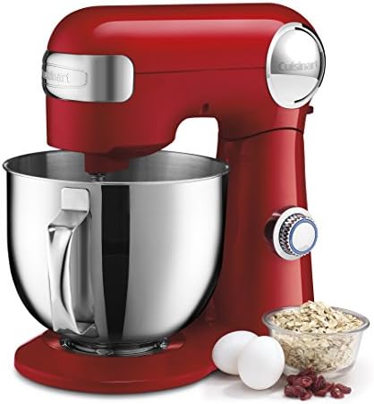 Cuisinart Stand Mixer, 12 Speed, 5.5 Quart Stainless Steel Bowl, Chef’s Whisk, Mixing Paddle, Dough Hook, Splash Guard w/ Pour Spout, Ruby Red, SM-50R, Manual