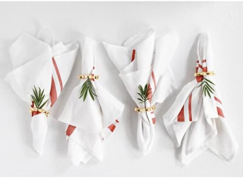 Solino Home 100% Linen Napkins, 20 x 20 in, Red and White Striped, Set of 4