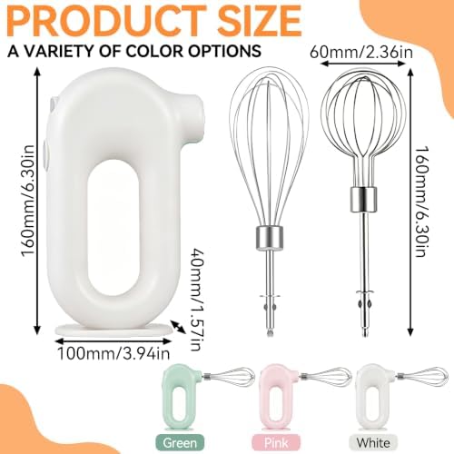 Cordless Hand Mixer, Electric Hand Whisk Portable Egg Beater Handheld Egg Beater Electric Handheld 4 Speed Adjustable Mini Hand Mixer Electric Mixer, USB Charing, 1500mah(White)