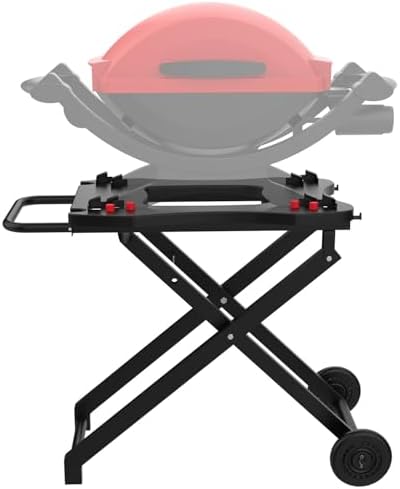 Grill Stand for Weber Q Grill Cart, BBQ Portable Grill Table for Weber Q1200 Q1000 Q2000 Q1400, Heavy-duty Trolley Collapsible Dining Table for Outdoor Camping BBQ Cooking Tailgating, Black, 2 Wheels