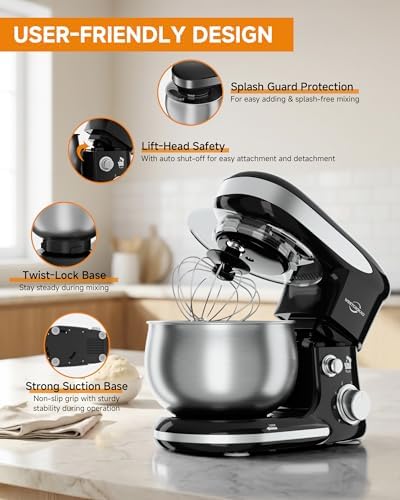 Stand Mixer, 3.4QT Tilt-Head Small Stand Mixers, 6+P Speed Black