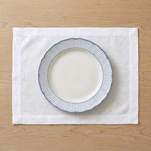 Solino Home 100% Linen Woven Placemats White, Fete 14 x 19 in, Set of 6