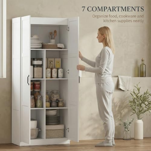 HOMCOM 71" Tall Kitchen Pantry Cabinet with 4 Adjustable Shelves White