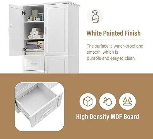 Merax 62.2" Pantry Cabinet with Three Doors & Three Drawers, Adjustable Shelves Storage Cupboard for Kitchen/Dining Room/Bathroom, White