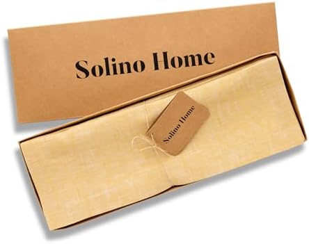 Solino Home 100% Pure Linen Table Runner Mustard Long, Athena 14 x 144 in