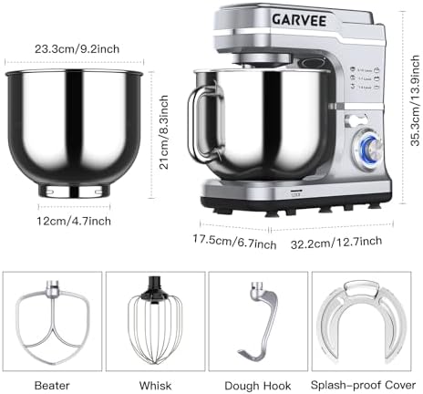 Stand Mixer, 7.5 Qt Stand Food Mixer 10 Speeds, Tilt-Head 3-IN-1 Kitchen Electric Mixer with Stainless Steel Bowl, Whisk, Dough Hook, Flat Beater, Countertop Household Stand Mixer,Silver