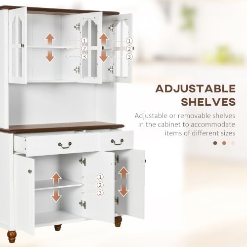 HOMCOM 71" Kitchen Pantry Cabinet Kitchen Hutch Window Pane Doors White