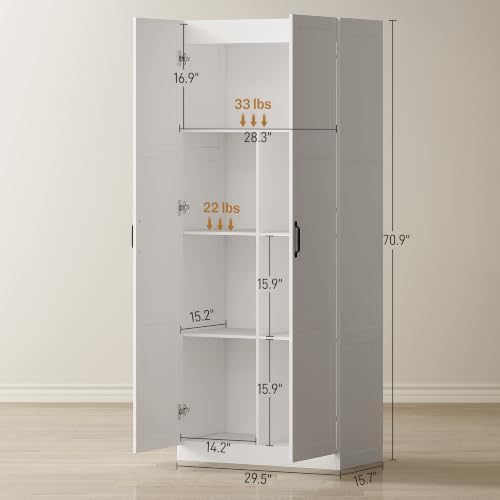 HOMCOM 71" Tall Kitchen Pantry Cabinet with 4 Adjustable Shelves White