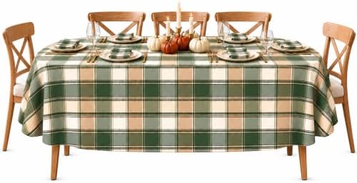 Newbridge Thanksgiving Green Barnhouse Plaid 60 x 84 Inch Oval Tablecloth