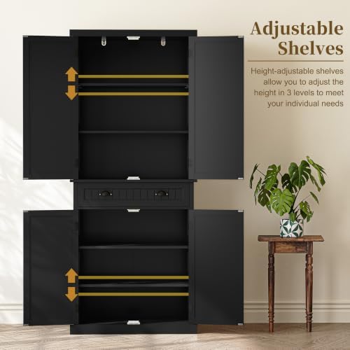 ARTPOWER 72" Tall Freestanding Pantry & Kitchen Storage Cabinet, Black