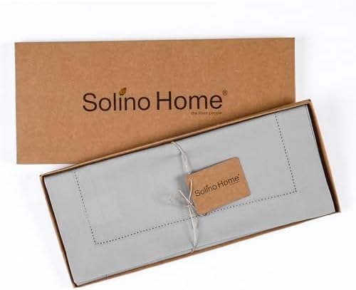 Solino Home Cotton Linen Table Runner Grey Hemstitch, 14 x 144 in
