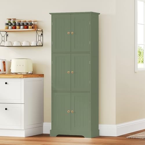 ChooChoo 63.2" Tall Bathroom Storage Cabinet with 6 Doors, Pantry Cabinet