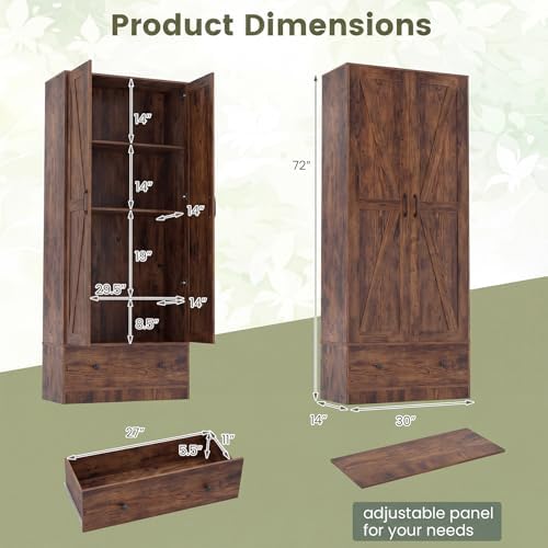 GIANTEX 72" Tall Kitchen Pantry Cabinet, Farmhouse Cupboard, Rustic Brown