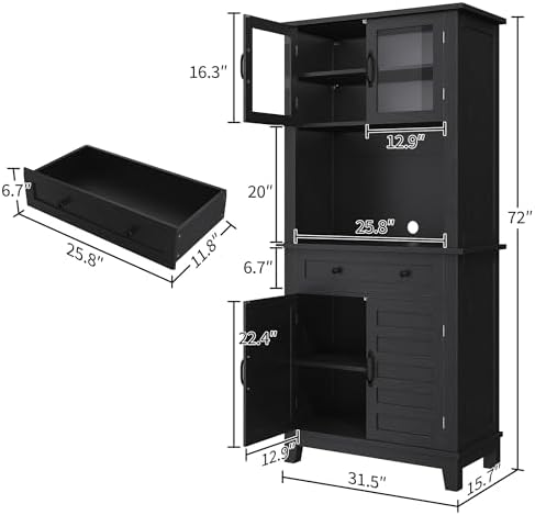 Takywep 72 in Tall Kitchen Pantry Cabinet, Kitchen Hutch Bar Cabinet