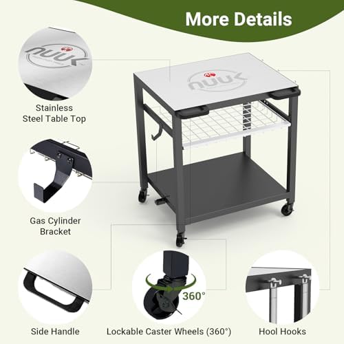 NUUK Grill Cart, 30 X 24 in Pizza Oven Table, Stainless Steel Top, 3-Tier