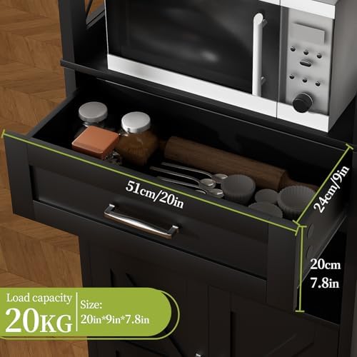 kepptory 55" Tall Farmhouse Pantry Cabinet, 23.6" W Narrow Kitchen Storage Cabinet with Drawer, Doors and Shelves for Kitchen and Dining Room, Black