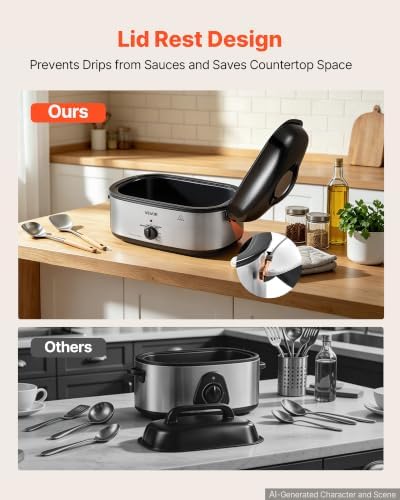 VEVOR Electric Roaster Oven, 20 Qt 1450W, Turkey Roasting Pan, Metal Lid