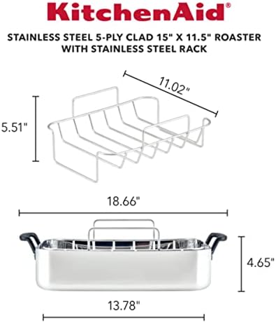 KitchenAid 5-Ply Clad Stainless Steel Roaster with Wire Rack, 15x11.5 inch