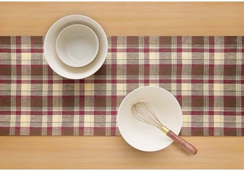 Solino Home 100% Linen Table Runner Multicolor, Rustic Plaid 14 x 108 in