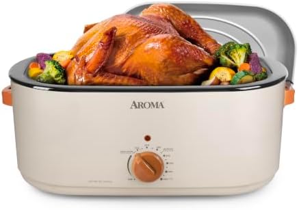 AROMA® 22Qt. Roaster Oven with Self-Basting Lid, Fits 26-lb. Turkey, Adjustable Temperature Settings, Keep Warm Setting, Stainless Steel (ART-832ST)