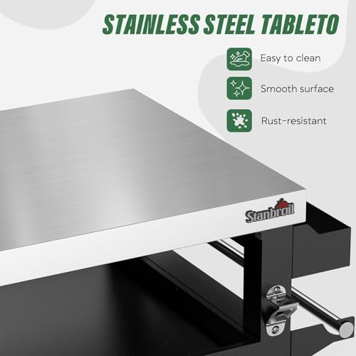 Stanbroil Rolling Grill Table Cart with Stainless Steel Cabinet & Tabletop