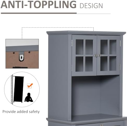 HOMCOM Elegant Buffet with Hutch, Kitchen Pantry Storage Cabinet Gray